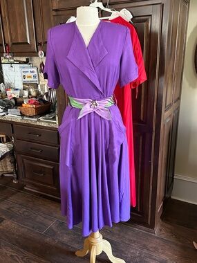 1980’s Et Al Ronnie Rosado Purple Short Sleeve Midi Dress Sz S/M